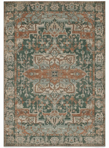 Golbahar Jade & Rust Persian-style washable rug, top view