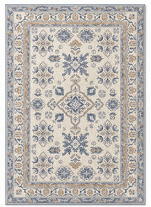 Yasaman Ivory & Cornflower Persian-style washable rug, top view