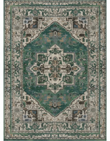 Zomorrod Emerald & Ivory Persian-style washable rug, top view