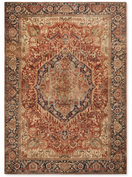 Azar Brick & Navy Persian-style washable rug, top view