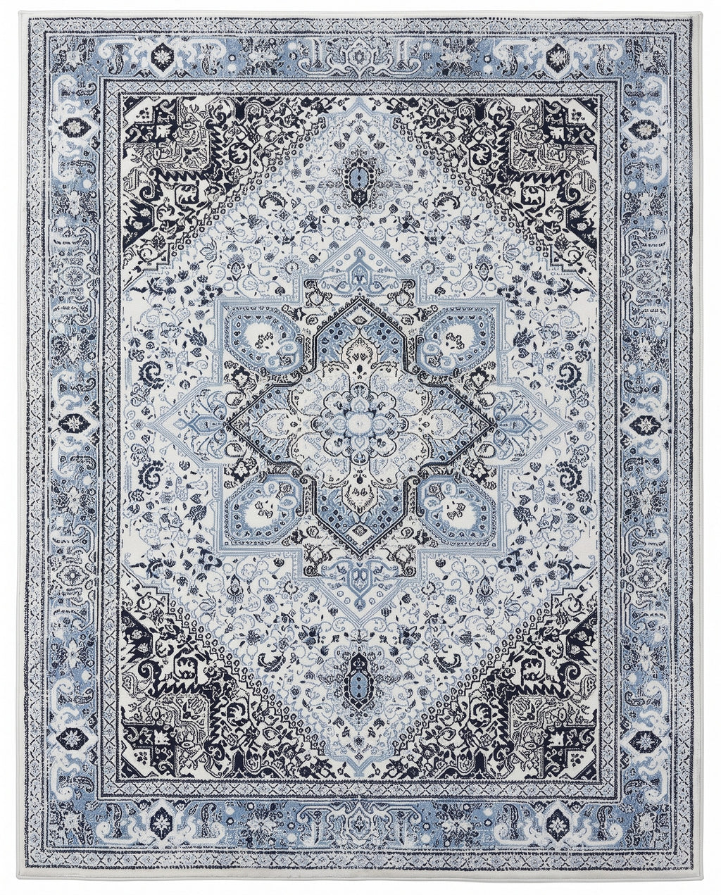 Darya Sky & Ink Persian-style washable rug, top view