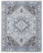 Darya Sky & Ink Persian-style washable rug, top view