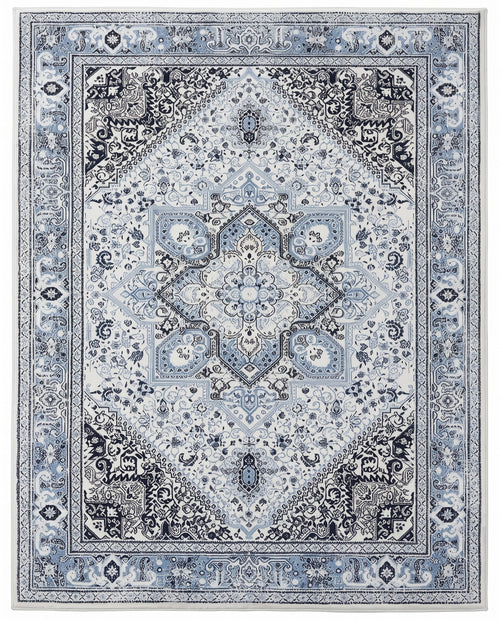 Darya Sky & Ink Persian-style washable rug, top view