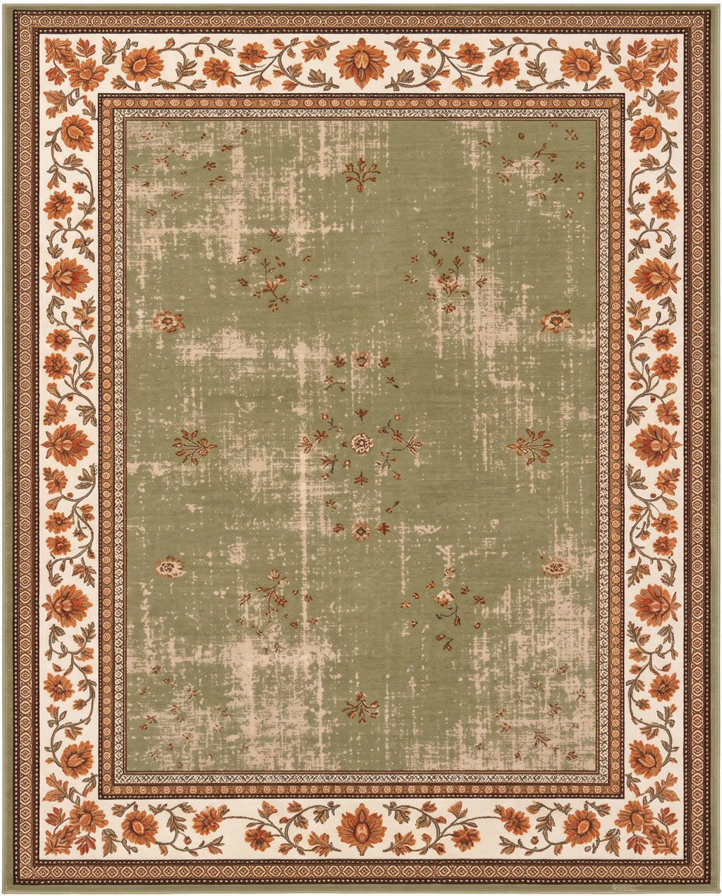 Golnar Sage & Saffron Persian-style washable rug, top view