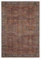 Kahroba Walnut & Teal Persian-style washable rug, top view