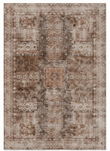 Kavir Sand & Cocoa Persian-style washable rug, top view