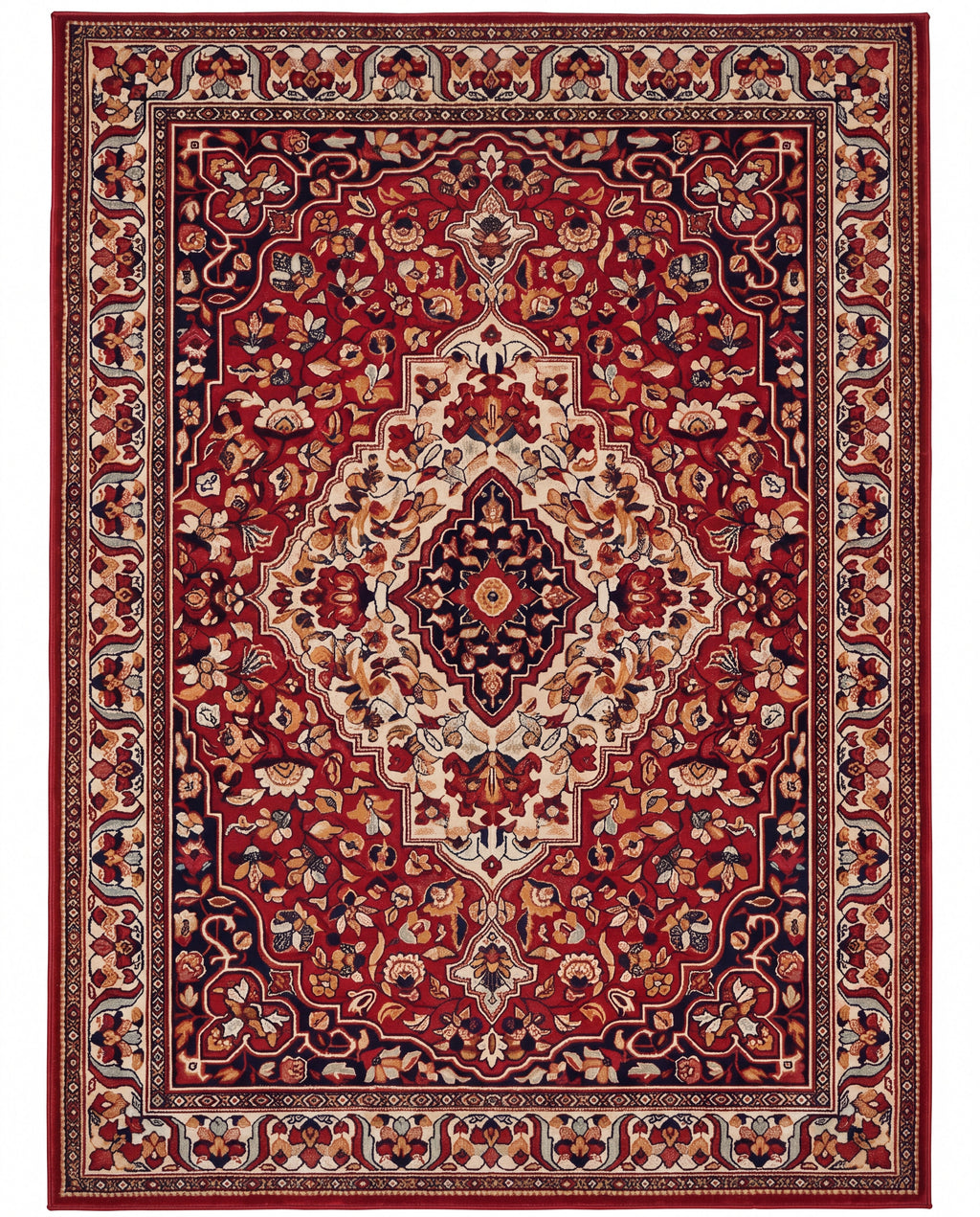 Laleh Garnet & Cream Persian-style washable rug, top view