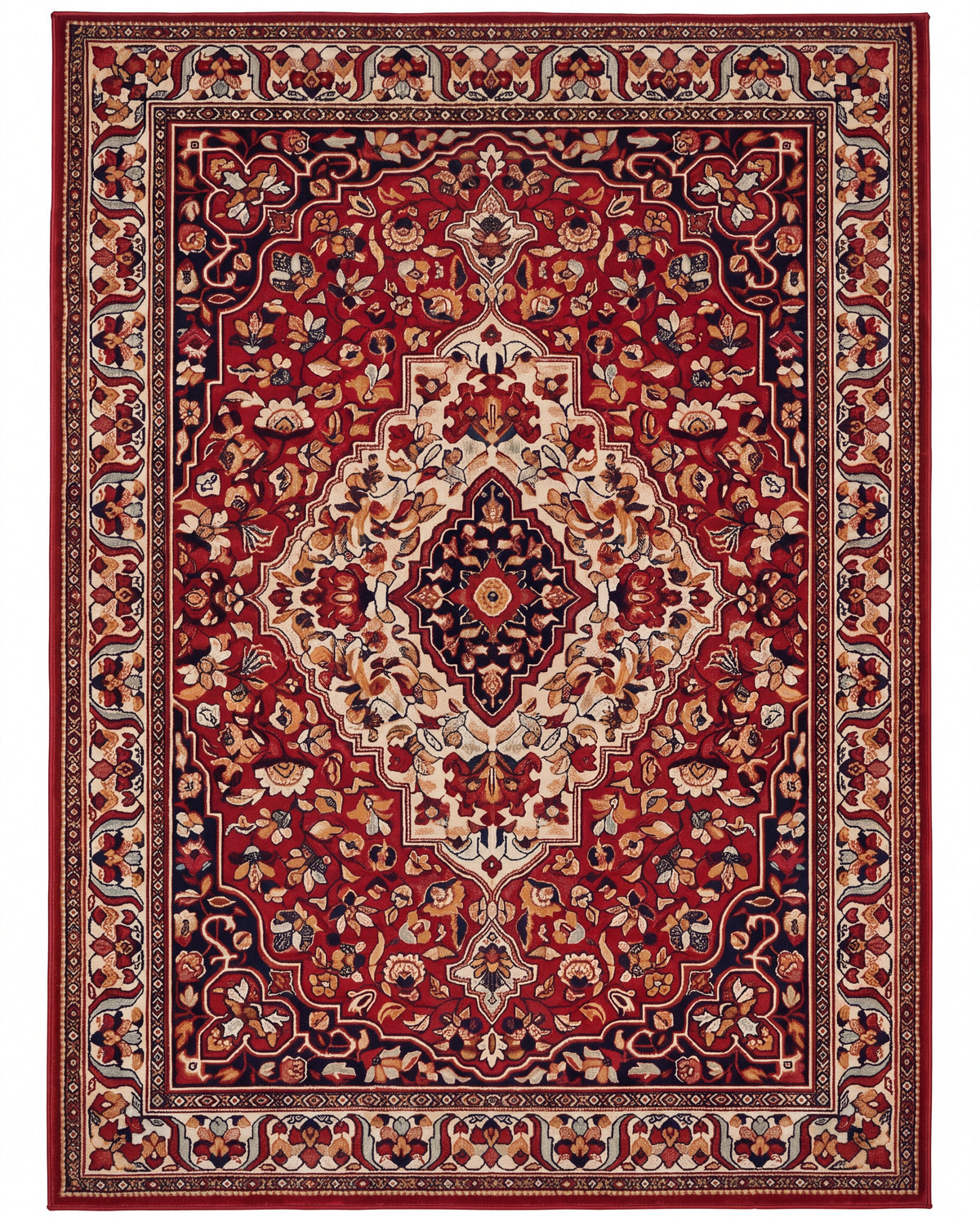 Laleh Garnet & Cream Persian-style washable rug, top view