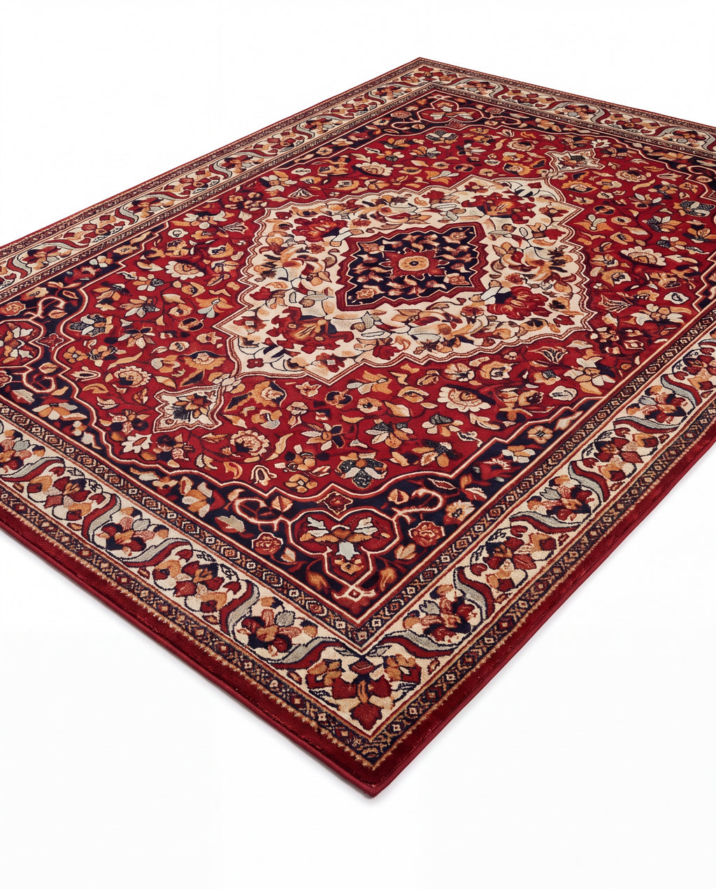 Laleh Garnet & Cream rug, angled view showing the full design