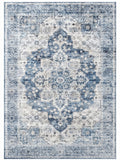 Mahtab Denim & Cream Persian-style washable rug, top view