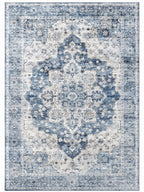 Mahtab Denim & Cream Persian-style washable rug, top view