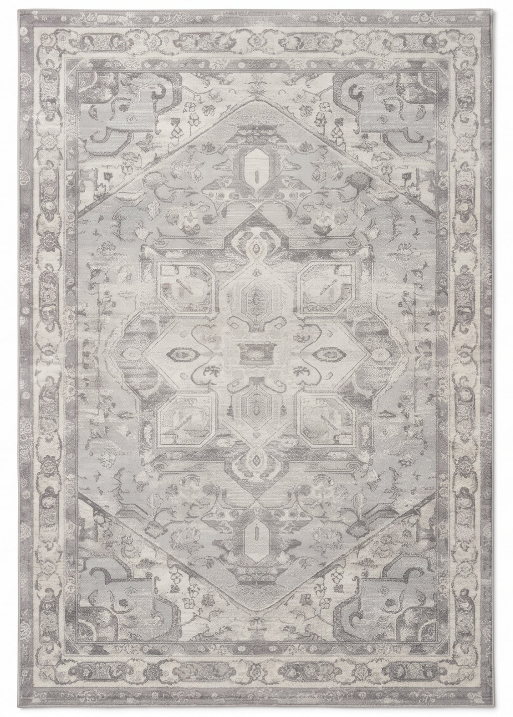 Morvarid Dove & Pearl Persian-style washable rug, top view