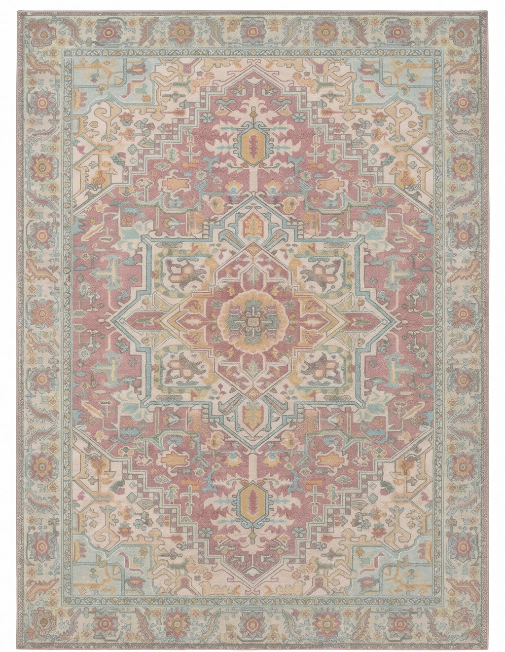 Nasrin Rose & Sage Persian-style washable rug, top view