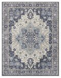 Nilufar Indigo & Ivory Persian-style washable rug, top view