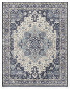 Nilufar Indigo & Ivory Persian-style washable rug, top view