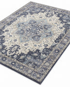 Nilufar Indigo & Ivory rug, angled view showing the full design