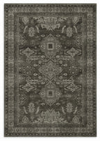 Shabnam Charcoal & Olive Persian-style washable rug, top view