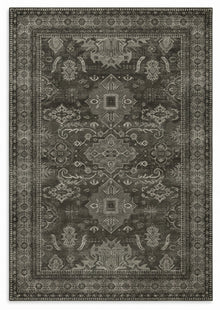 Shabnam Charcoal & Olive Persian-style washable rug, top view