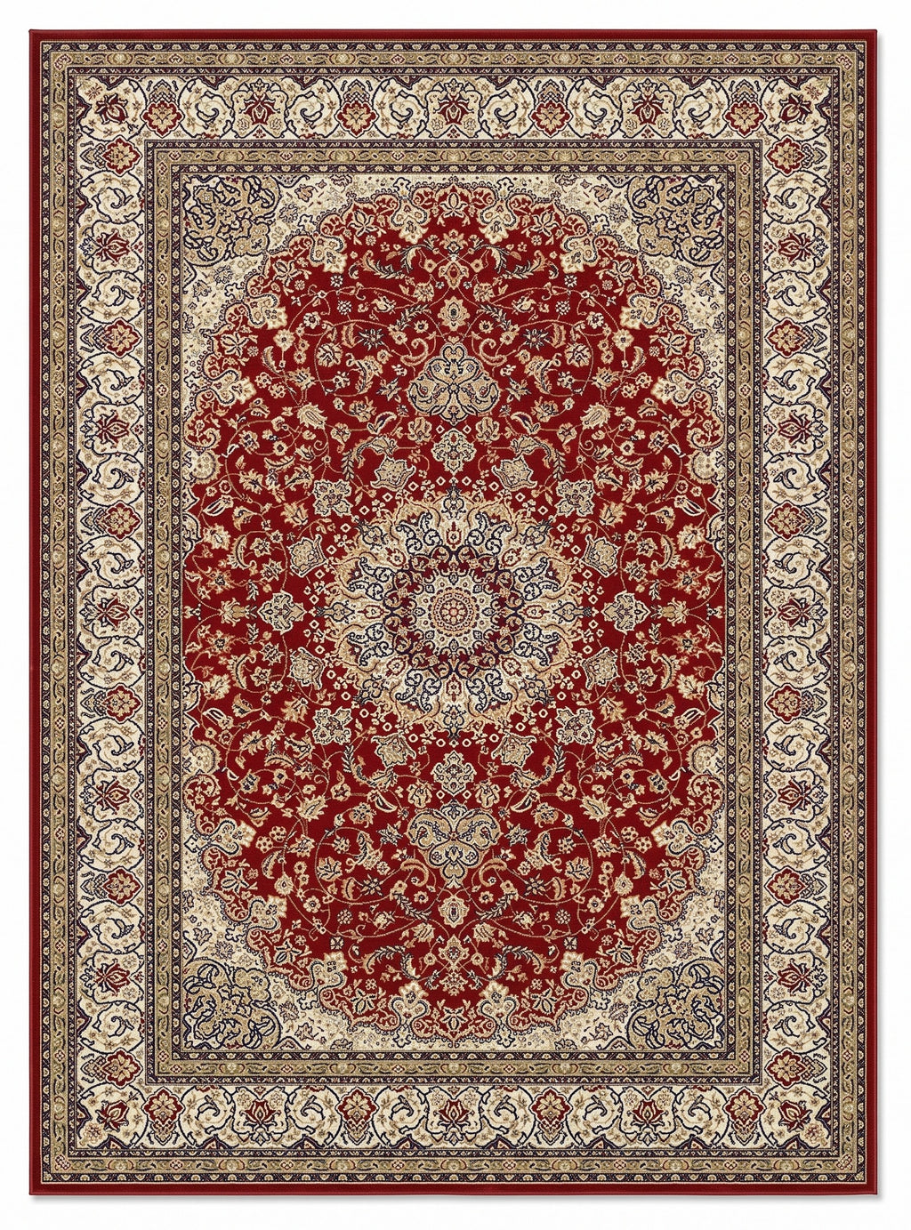 Shahrzad Crimson & Navy Persian-style washable rug, top view
