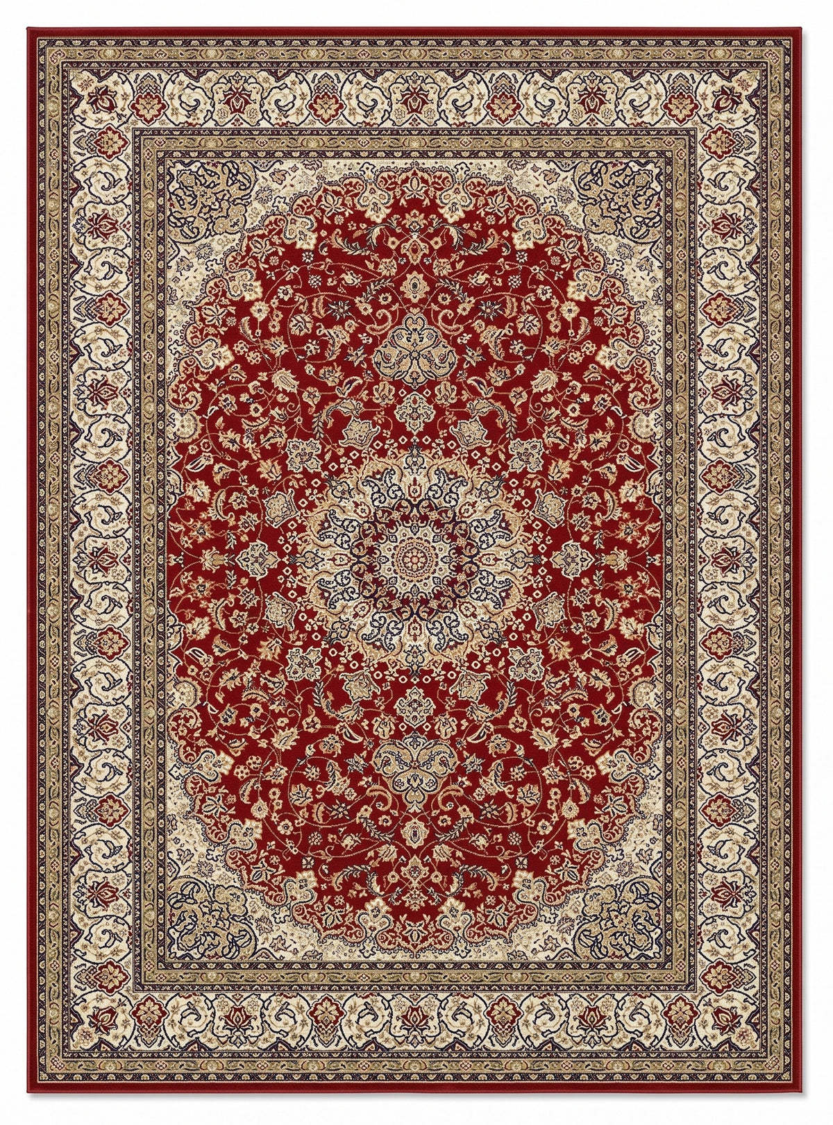 Shahrzad Crimson & Navy Persian-style washable rug, top view