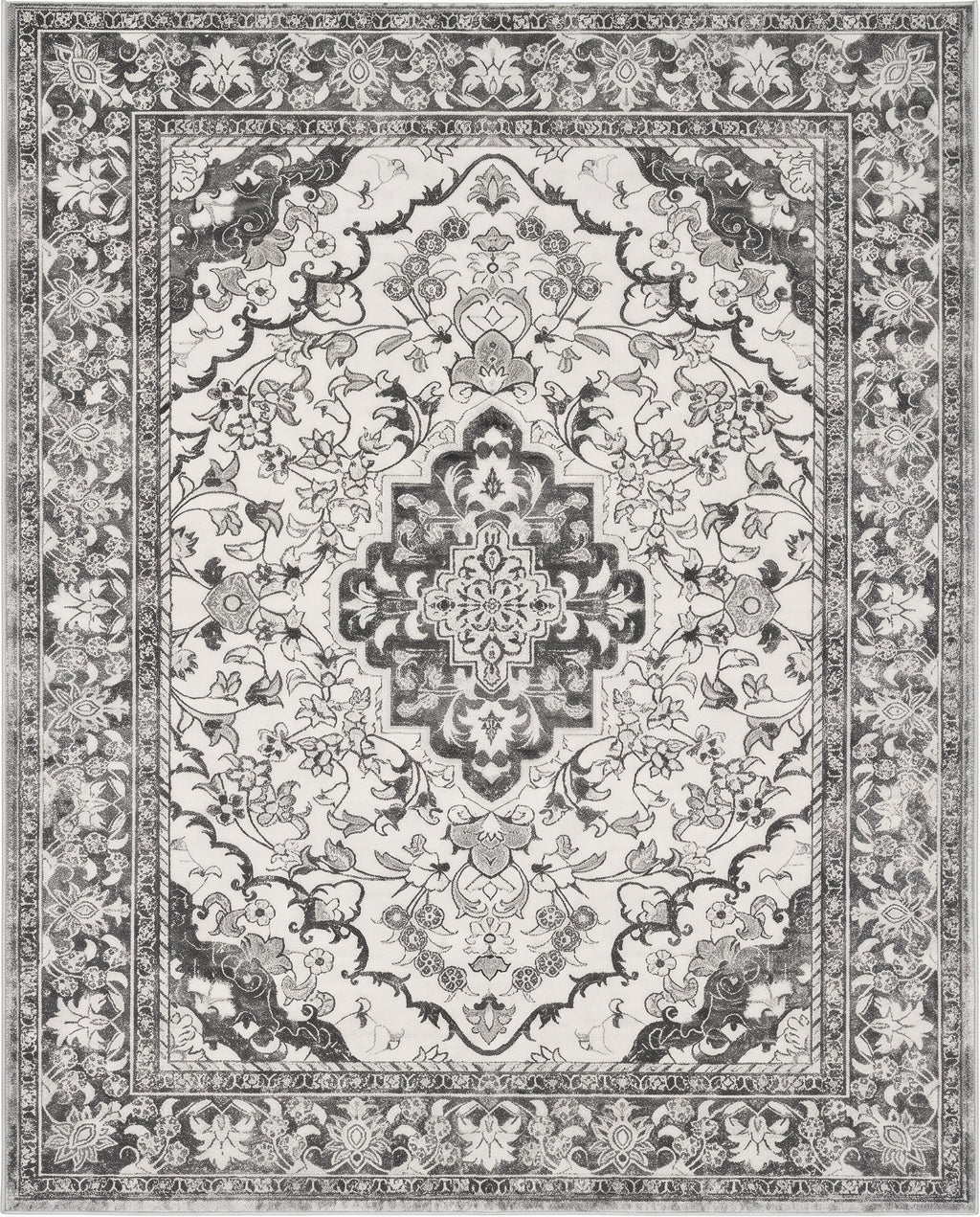 Simin Ash & Ivory Persian-style washable rug, top view