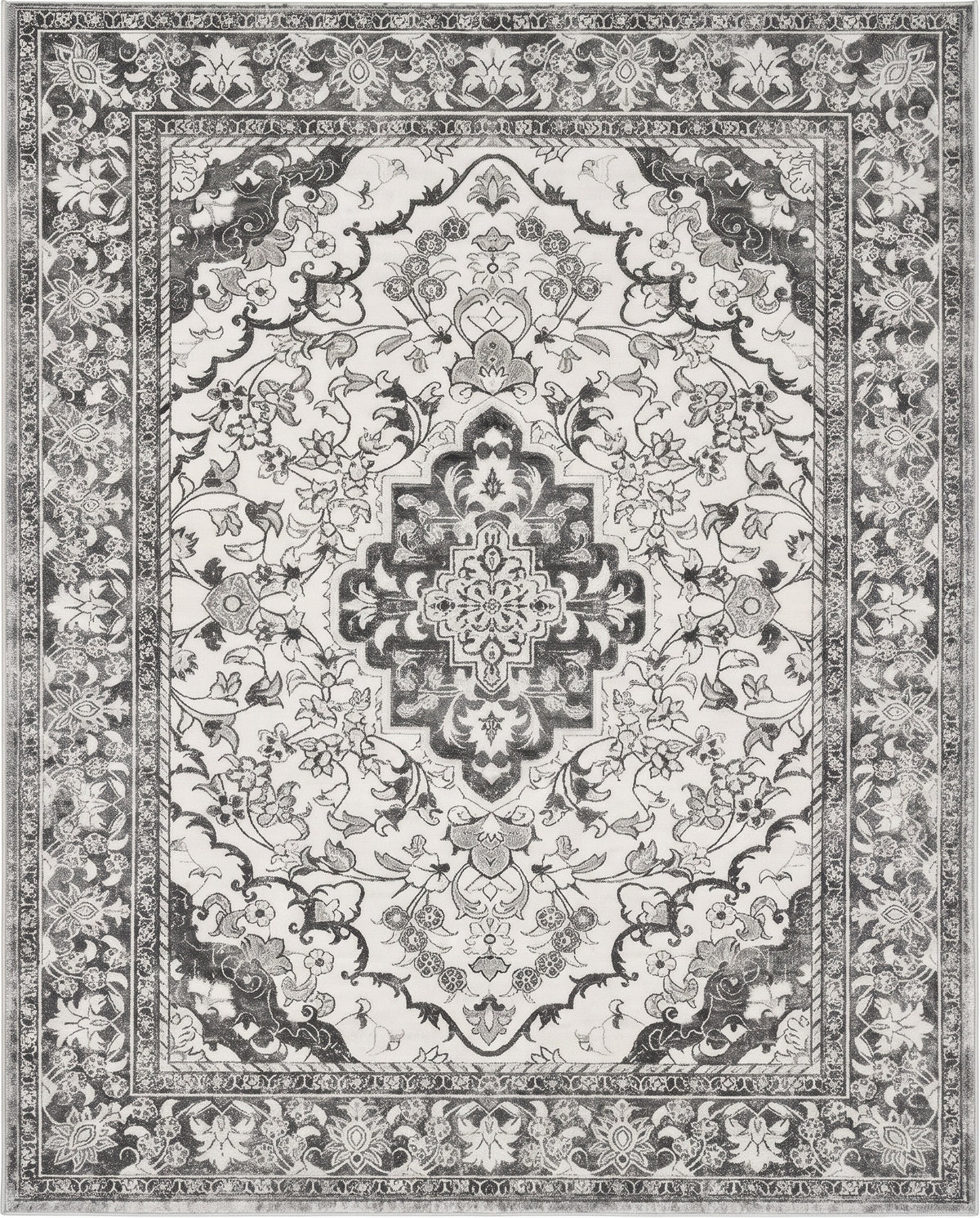 Simin Ash & Ivory Persian-style washable rug, top view