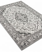 Simin Ash & Ivory rug, angled view showing the full design