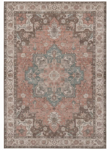 Soraya Terracotta & Teal Persian-style washable rug, top view