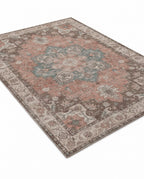 Soraya Terracotta & Teal rug, angled view showing the full design