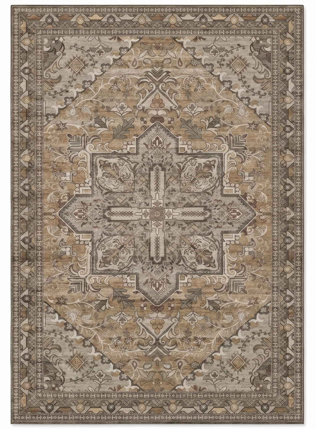 Zarin Ochre & Umber Persian-style washable rug, top view