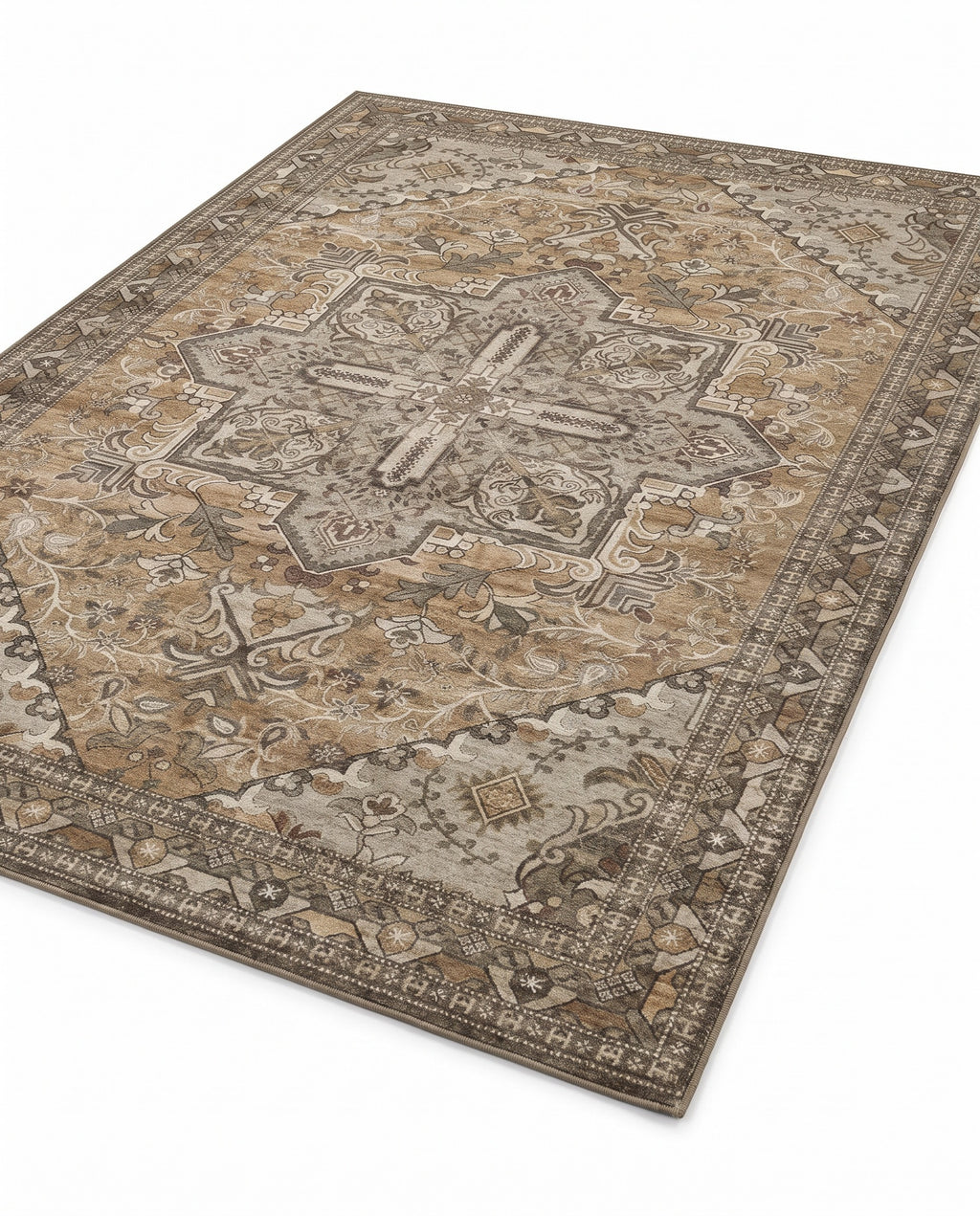 Zarin Ochre & Umber rug, angled view showing the full design