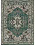 Zomorrod Emerald & Ivory Persian-style washable rug, top view