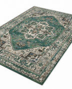 Zomorrod Emerald & Ivory rug, angled view showing the full design